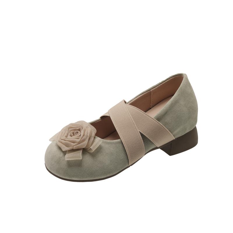 Women Pumps French Style Spring New Elegant Heels Flower Sweet Round Toe Shoes Women Cross Strap Slip-on Casual Ballet Shoes