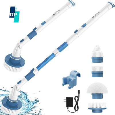 Fregadora giratoria eléctrica, fregadora eléctrica inalámbrica Voweek con 4 cabezales de cepillo reemplazables, mango de extensión ajustable, cepillo de limpieza eléctrico