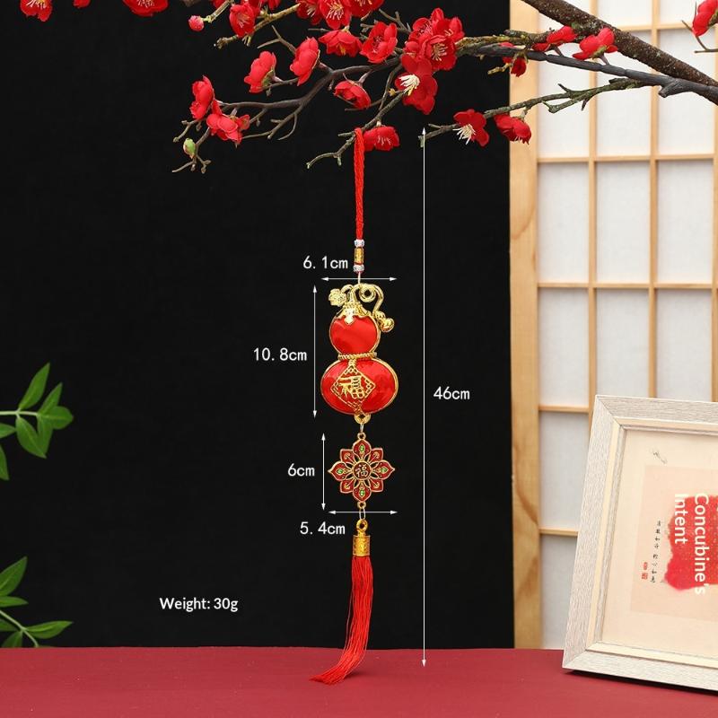 Lunar New Year Lucky Hanging Ornament with Red Tassel Golden Charm Festive Portable Decor for Travel Hotel Room Spring Festival