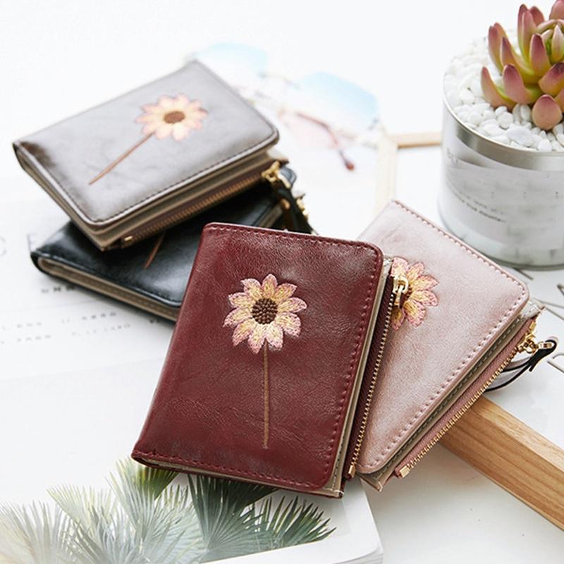 Flower Embroidery Purse Small Walet Credit Card Holder Money Bag