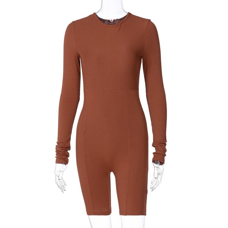Ladie Long Sleeve Yoga Jumpsuit Sexy Female Tight Solid Color Jumpsuit