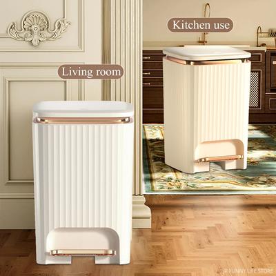 Waterproof Living Room Bedroom Bathroom Trash Can Foot Pedal Trash Can Large Capacity Household Kitchen Light Luxury Style