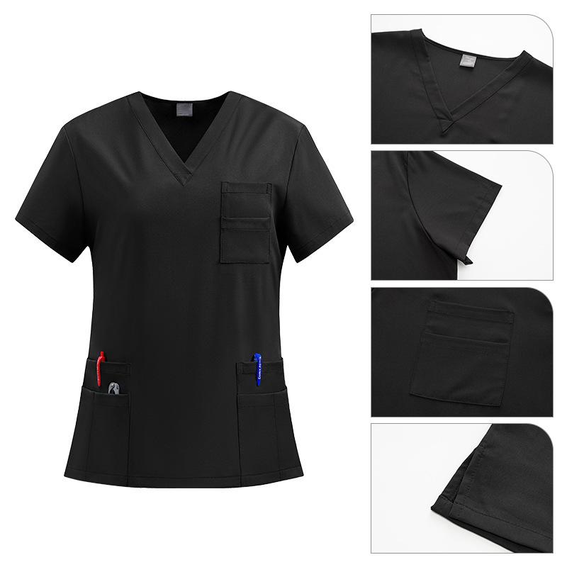 Blouse et pantalon d'uniforme unisexe à col en V: Pantalon droit et haut de couleur unie pour les professionnels de la santé