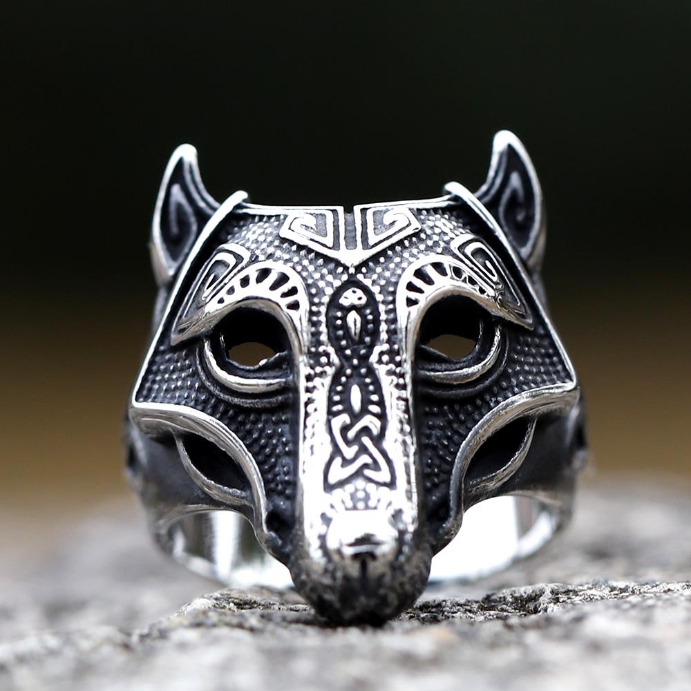 New Viking Githic Style Stainless Steel Ring Men Nordic Trinity Wolf Head Wedding Rings Jewelry Boyfriend Gift Free Shipping
