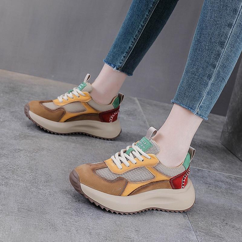 Genuine Leather Women Shoes 4cm Air Mesh Soft Soled Loafer Ethnic Moccasins Rubber Native Flats Shoes Women Flat Walking Shoes