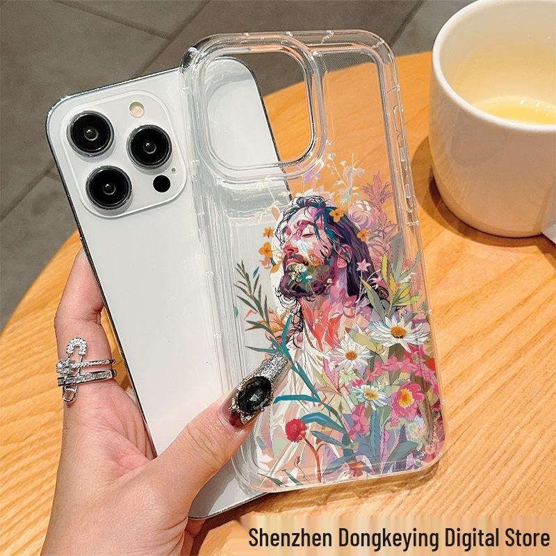 Retro Character Oil Painting Clear Phone Case for iPhone 13/14/15/16 & 11/12 Pro Max