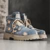 Fashion New 2024 Denim Lace-Up Men Boots Walking Travel Boots Japanese Style Flats Platform Ankle Boots Men Shoes Casual Dress