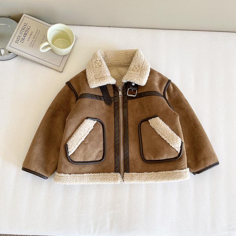 Nausicaä 2025 Vinter Barns Semsket Ståkragekåpe, Gutter og Jenters Lappeteppe Pels Topp.