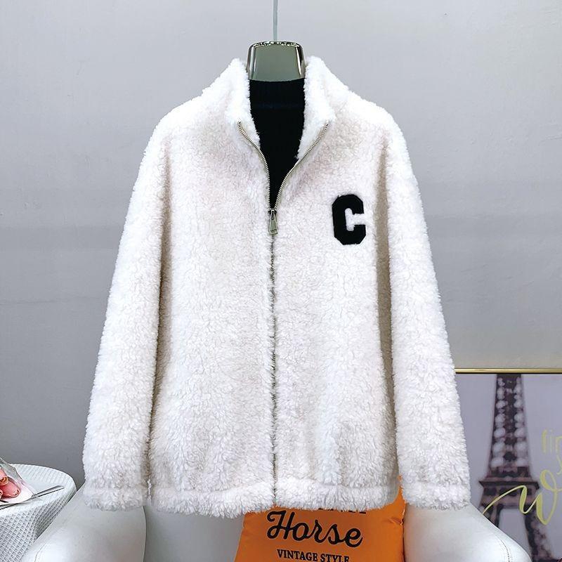 Five-color double-sided coral fleece jacket winter new letter jacket women's autumn and winter new stand-up collar loose thermal sweater