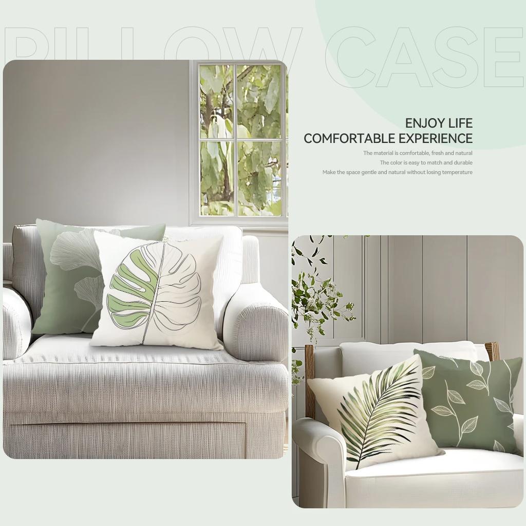 Modern Plants Cushion Pillowcase Printed Polyester 45X45Cm Throw Pillowcover Decorative Sofa Cushion Pillowslip Home Decor