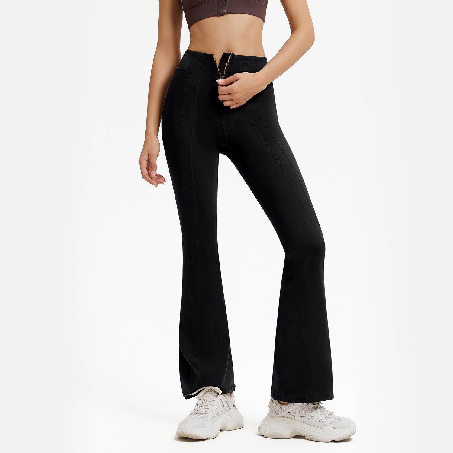 

Йога-брюки нюдового цвета с высокой талией: Подтягивающие бедра, стройнящие, эластичные, широкие, расклешенные фитнес-брюки на молнии S