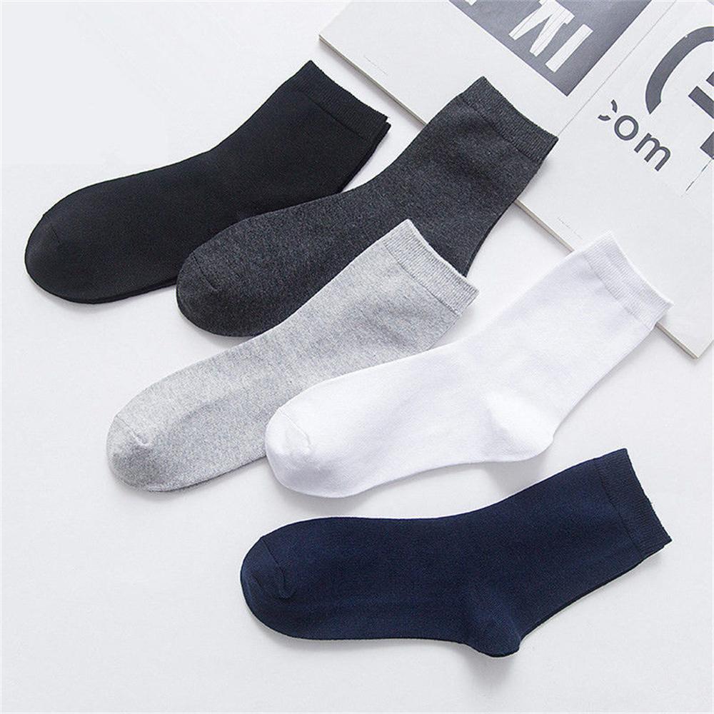 5 Pairs/Lot Business Socks for Men Long Combed Cotton Autumn Winter Warm Solid Color Mid Tube Male Formal Socks Plus Size 39-45