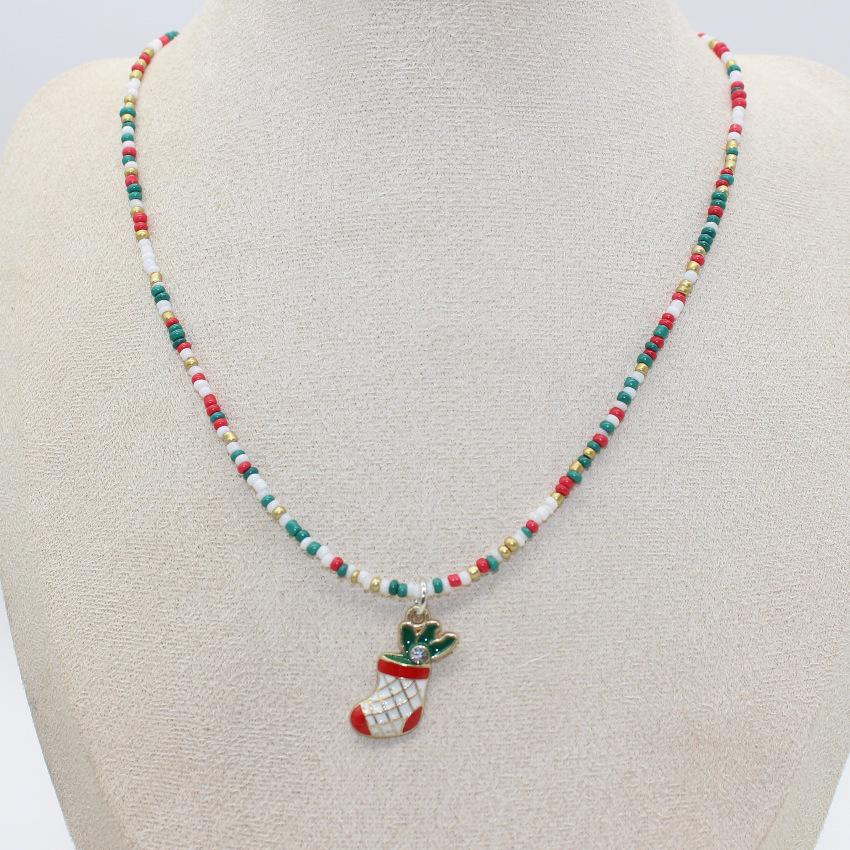 Santa Snowflake Seed Bead Necklace with Alloy Pendant