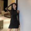 Spice Girl Style Sexy Mesh Stitching Long-sleeved Dress Women's Spring New Slim and Thin Versatile Hip-wrapped Short Skirt