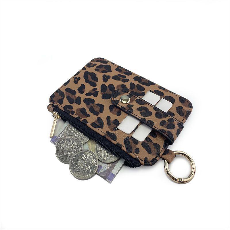 Multifunctional storage leopard print PU leather card bag card cover, small with zipper change, multi-card position card cover pendant.