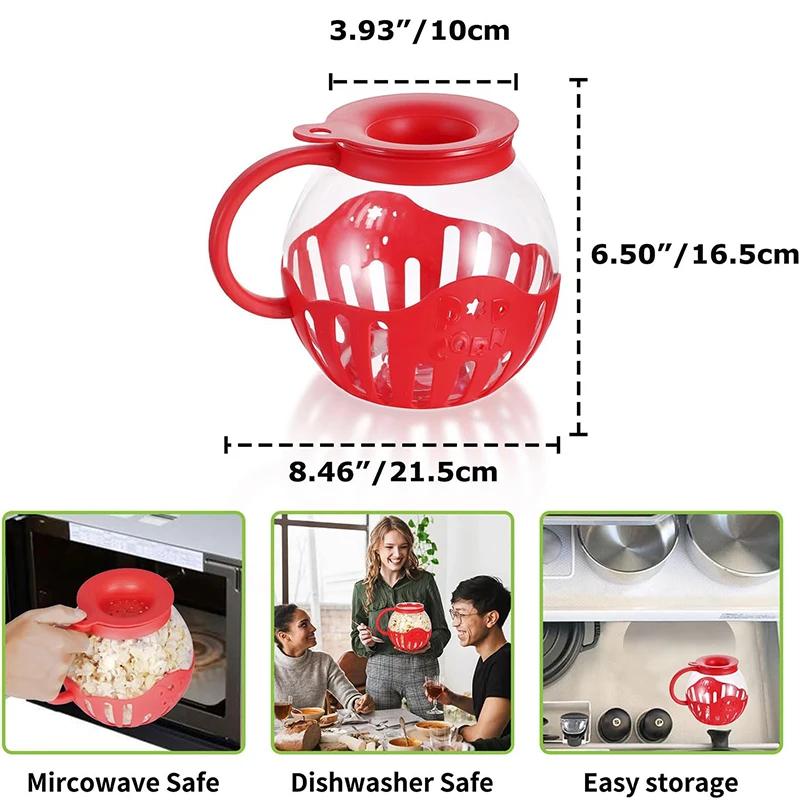 2.13L Microwave Glass Popcorn Popper with Silicone Lid Microwave Popcorn Popper with Temperature Safe High Boron Glass