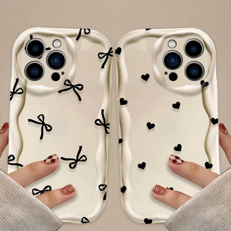 Black Bowknot Heart Phone Case for iPhone 17 Air 16 15 14 13 12 11 Pro Max Plus 16E XR XS X 7 8 Shockproof Silicone Back Cover