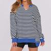 Women's Loose And Comfortable Striped Printed V-neck Loose Sportswear Sweatshirt