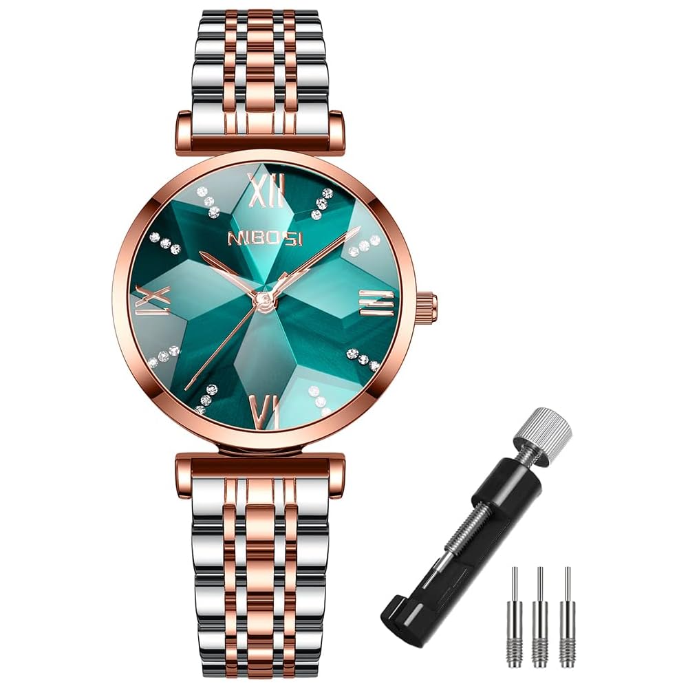 Elegant Women s Analog Quartz Watch Green Waterproof Stainless Steel Casual Business