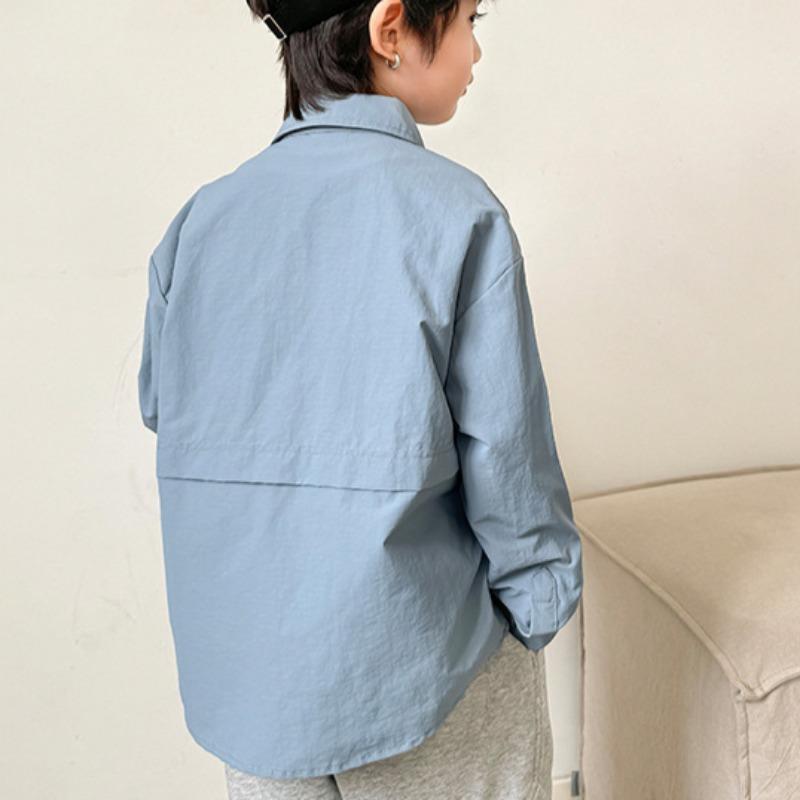 Spring and Autumn Boys New Loose Casual Solid Color Outer Shirt