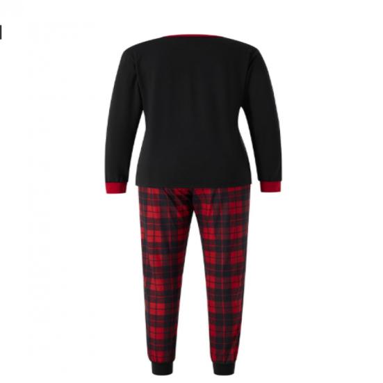 Qiylii Christmas Pajamas Set for Family Matching, Parent-Child Long Sleeve Letters Print T-shirt with Plaid Pants Loungewear