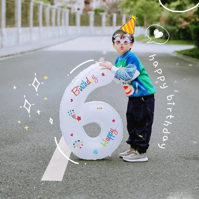2nd Birthday Smiley Face Number Balloons for Kids - Outdoor Decoration & Photo Props (Boys & Girls)