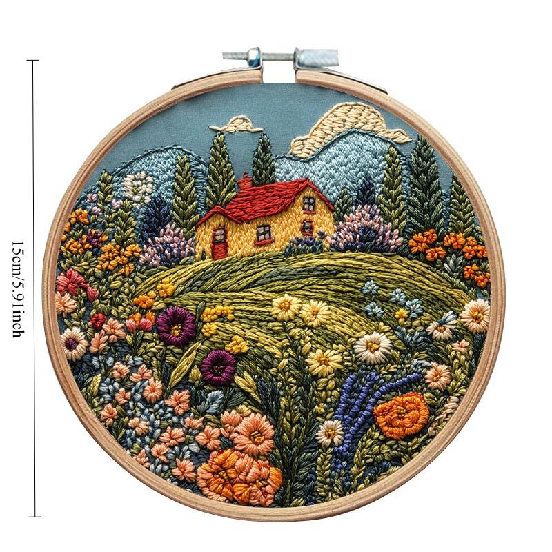 1 Stk. Haus- und Blumenmuster Stickerei DIY Stoffbastelset mit Werkzeugen