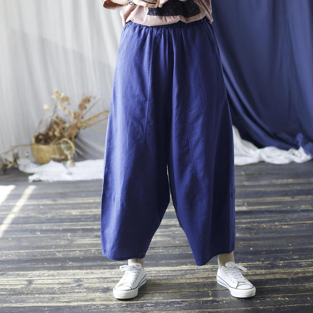 Xi Mo Women's Distressed Washed Cotton Linen Wide-Leg Casual Summer Pants
