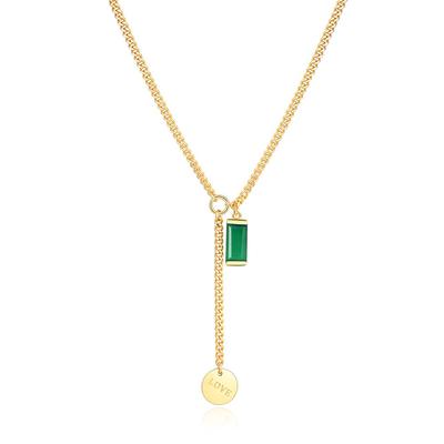 Fashion Love Label Necklace Beautiful Design with Natural Green Agate Gemstone 925 Sterling Silver Fine Jewelry for Girls Daughter Nice Gift