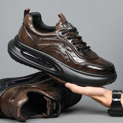 Leather Men's Toe Layer Cowhide Autumn and Winter Velvet Shoes New Anti Slip Soft Sole Sports Men's Casual Leather Shoes