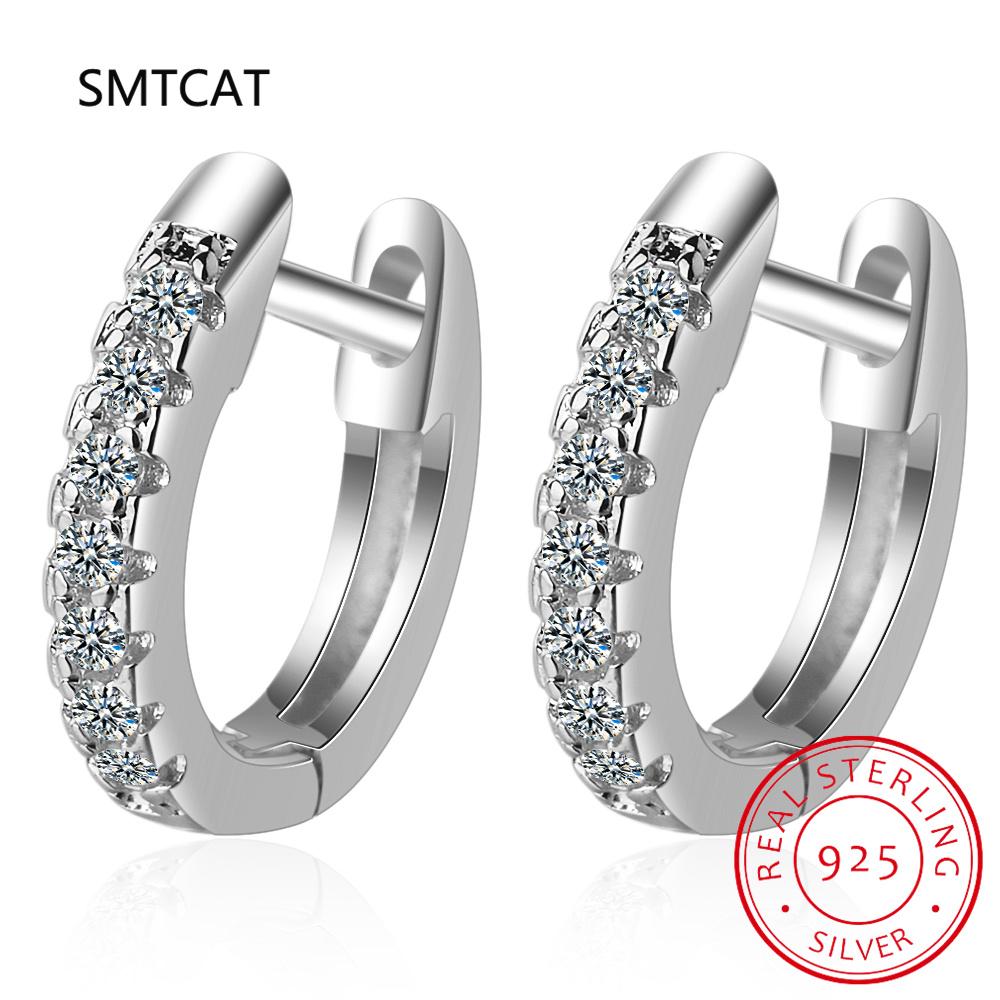 Plated Total 2.6CT Full Moissanite Hoop Earring for Women Sparkling Wedding Party Earring 925 Silver Jewelry Huggie