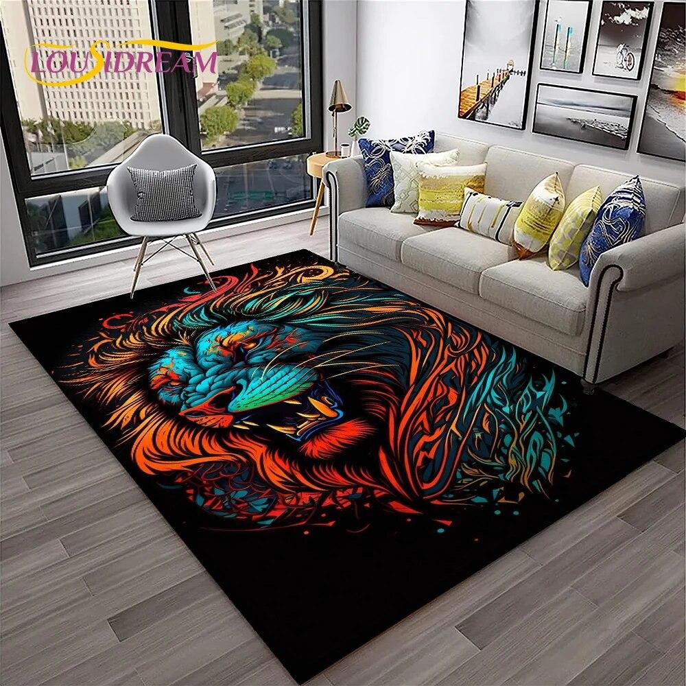 Cartoon Lion Animals Dream 3D Carpet Rug for Home Living Room Bedroom Sofa Doormat Decor,Kid Play Area Rug Non-slip Floor Mat