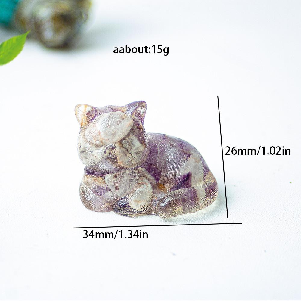 Cat Mini Figurine Resin Craft Home Office Desk Decor With Natural Crystal For Gift Giving