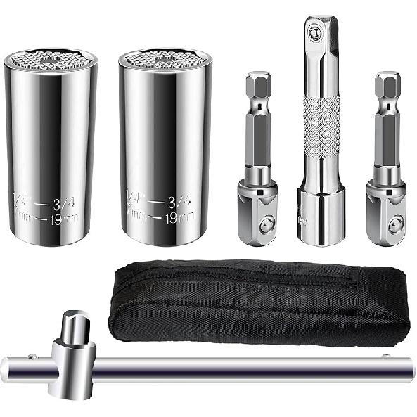 Универсальный набор торцевых ключей (7-19мм) Многофункциональные профессиональные наборы торцевых головок Super Socket открутят любой болт с адаптером для шуруповерта и 3/8 дюйма 6pcs-C
