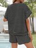 Women's Striped 2 Piece Pajama Set Oversized Short Sleeve T Shirt and Drawstring Shorts