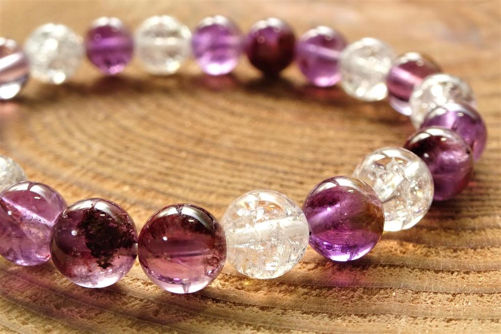 Kanaishi for Fulfilling Love Amethyst Garden Crack Quartz Power Stone Bracelet for Men and Natural Stone Medium 17cm [Amulet Wishes] (Rare Stone)