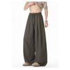 Mens Loose Draped Double Pleated Waist Straight Casual Long Trousers