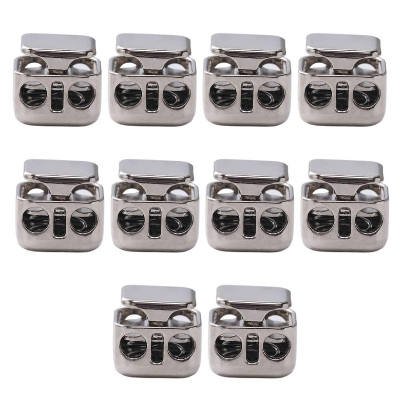 

10 шт. Двухдырочные металлические фиксаторы шнура для рюкзаков и шнурков, Пружинные стопоры для наружных аксессуаров белый