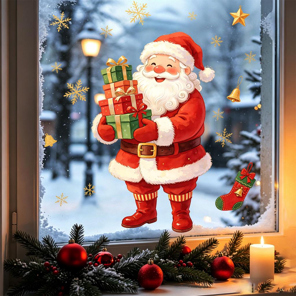 Christmas Static Glass Sticker Santa Claus Christmas Tree Rental House Window