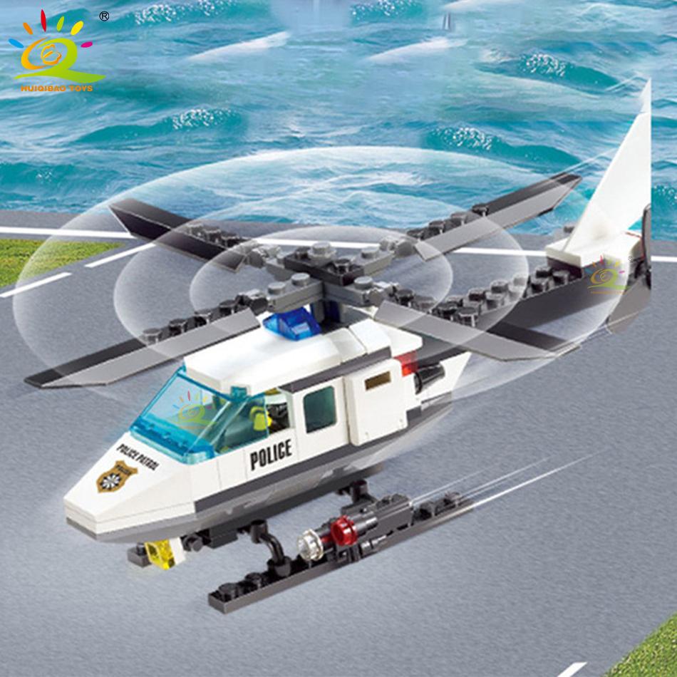 102Pcs City Police Helicopter Model Building Blocks Set With 1 Figure Bricks Educational Toys For Children Boys Gift