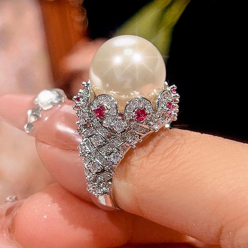 Jewelry Setting Imitation Gray Pearl Retro Diamond Setting Ring 14Mm