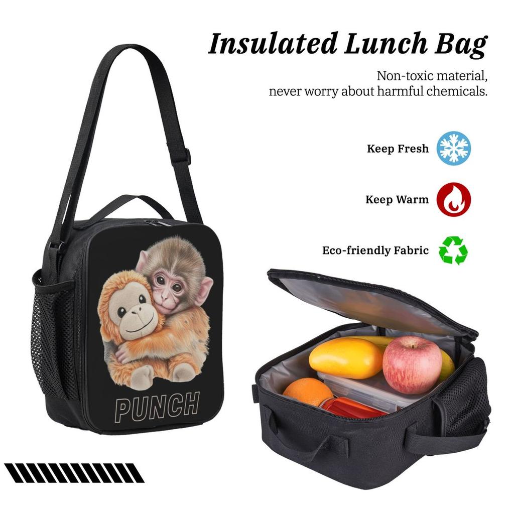 Punch The Monkey Holding Plush Toy Kids Backpack Lunch Box Pencil Boxes for Boys Girls Backpacks Cute School bag Bookbag Set