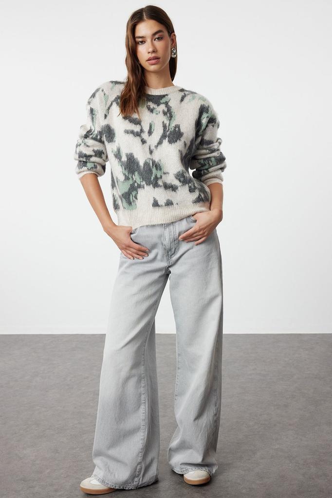 Women's Fashionable Stylish Sweater Stone Soft Textured Crew Neck Knitwear Sweater