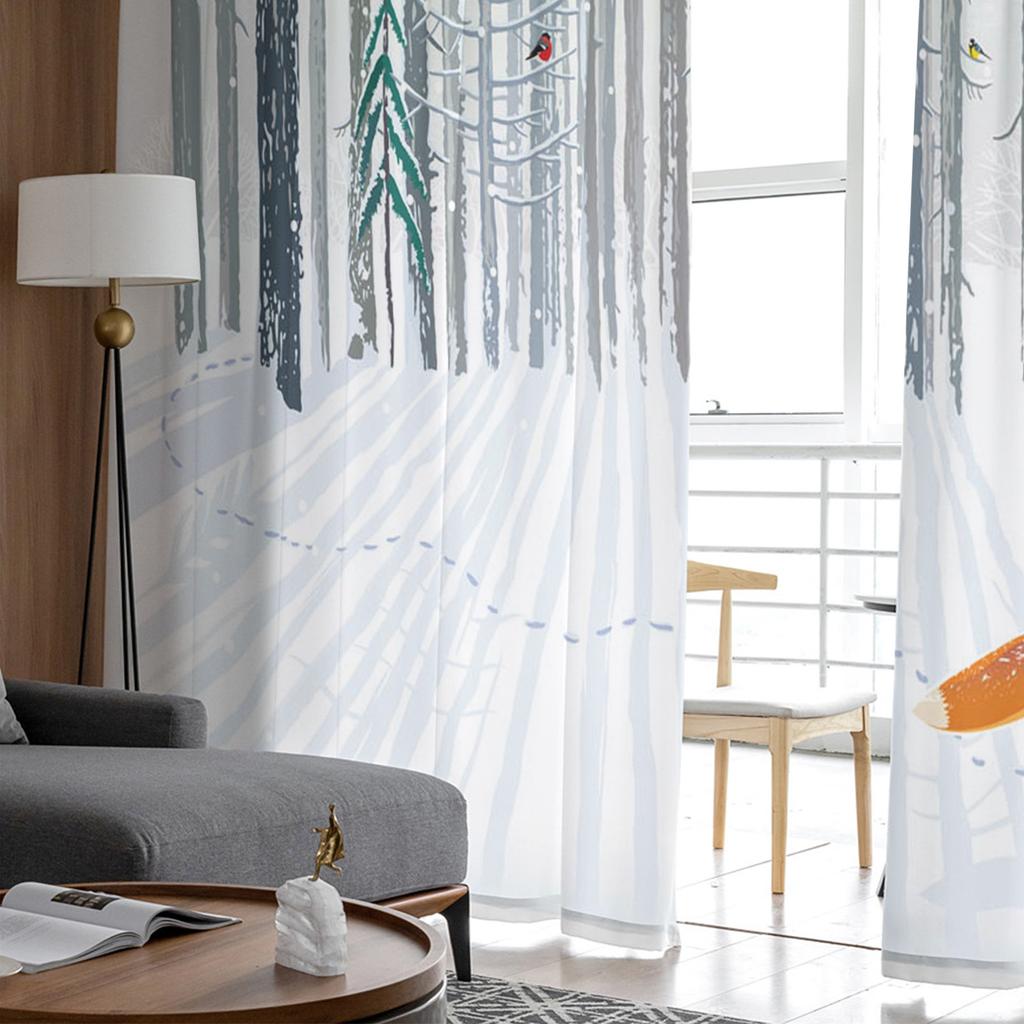 Animal Bird Fox Forest Winter Window Curtains For Living Room Kitchen Door Curtain Sheer Curtains For Bedroom