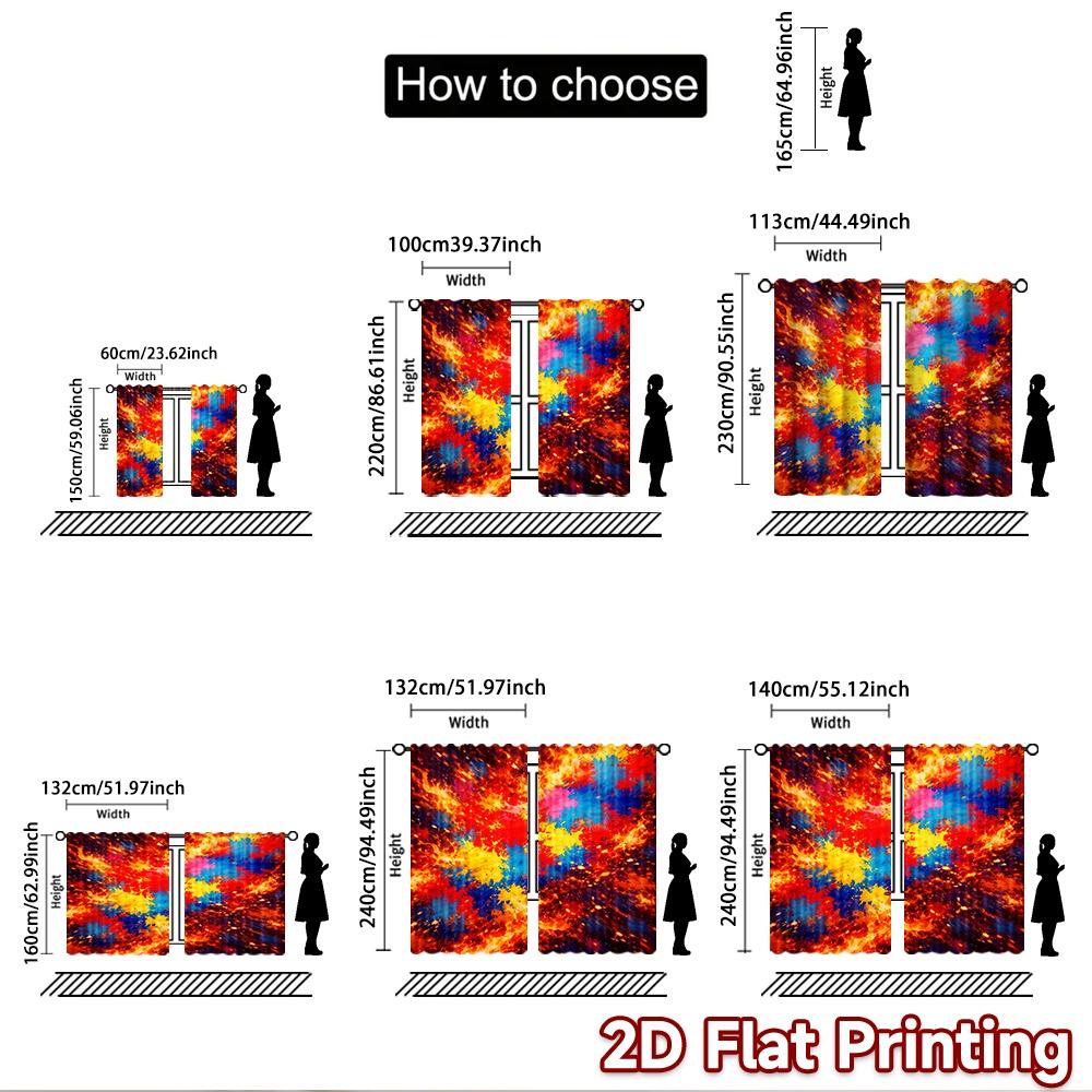 2D Flat Printing 2pcs Curtain Scene Curtains Holi Festival Color Explosion Digital Printed Polyester Drapes Seasonal Party &
