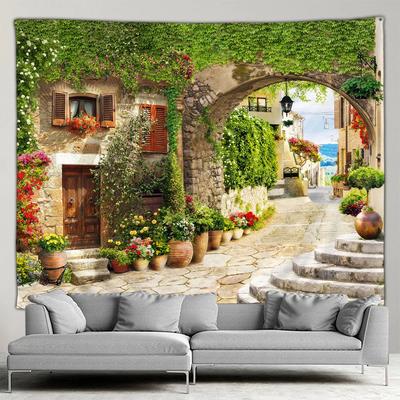 Outdoor Garden Poster Mediterranean Landscape Botanical Flower Tapestry Living Room Bedroom Background Wall Hanging Art Decor
