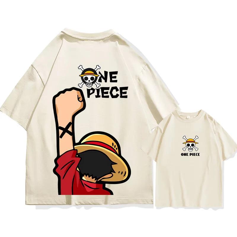 One Piece Luffy Sommar 100% Bomull Herr Rundhals Kortärmad Y2K Utomhus Hip-Hop Casual Toppar Streetmode Herrkläder
