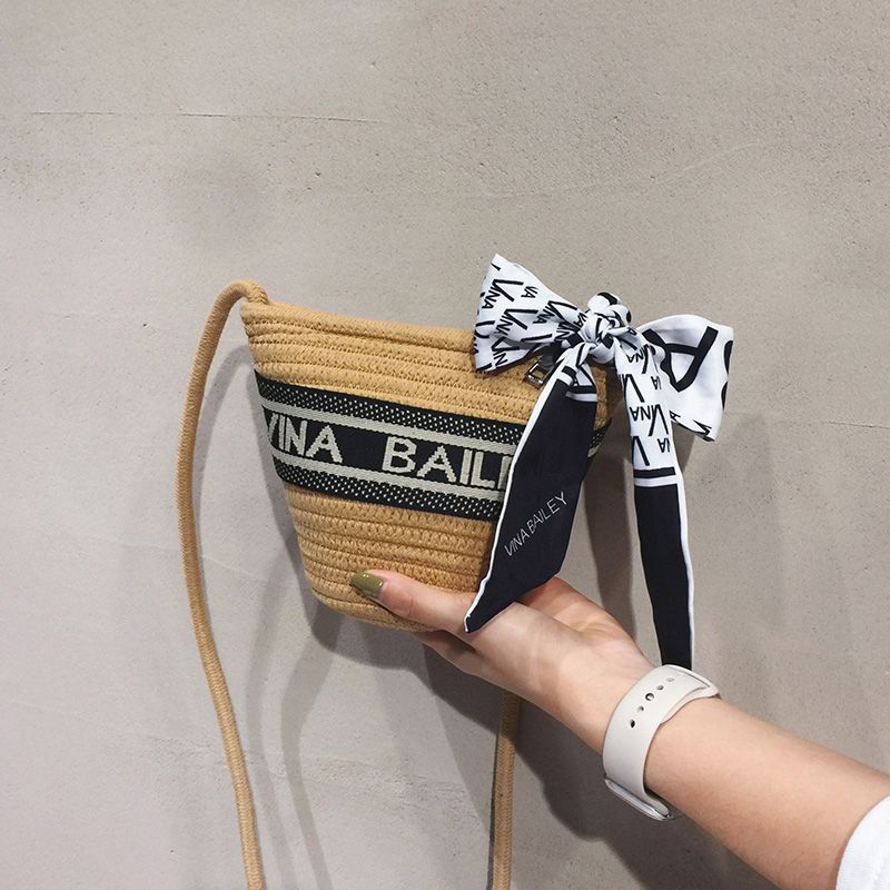 

Bag Female Summer Seaside Beach Crossbody Straw Woven Bag Khaki