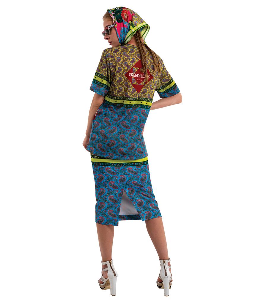 GREEDILOUS Blue Paisley Geometric T-Shirt