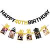 Pre-strung Happy 40th Birthday Photo Banner Decorations for Men Women, Black Gold Glitter Hello 40 Birthday Photo Hanging Banner Party Supplies,